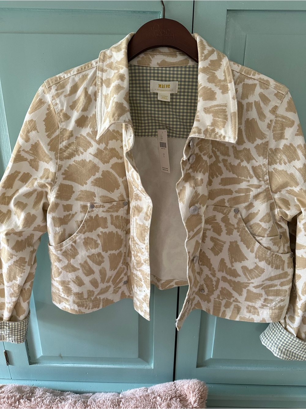 Maeve Beige & White Patterned Gardener Cropped Jean Jacket